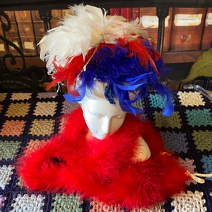 Vintage red white‎ and blue feather head piece and boa Costume accessories